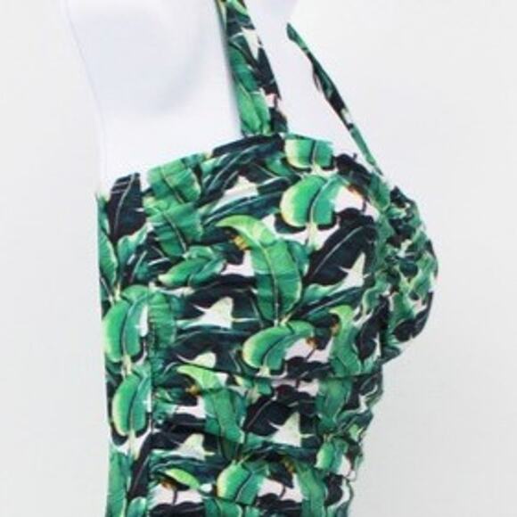 Swimsuit Vintage Style One Piece Halter with Green/Black Palm Print Size Small - Picture 5 of 9